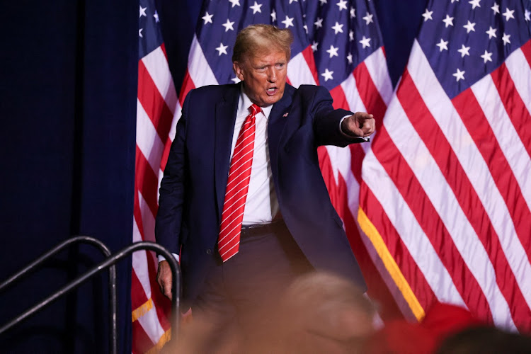 Republican presidential candidate and former US president Donald Trump reacts during a campaign rally at the Forum River Center in Rome, Georgia, US, on March 9 2024. Picture: REUTERS/ALYSSA POINTER