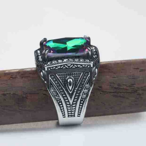 Title 4, Retro Personalized Colored Gemstone Mens Ring....