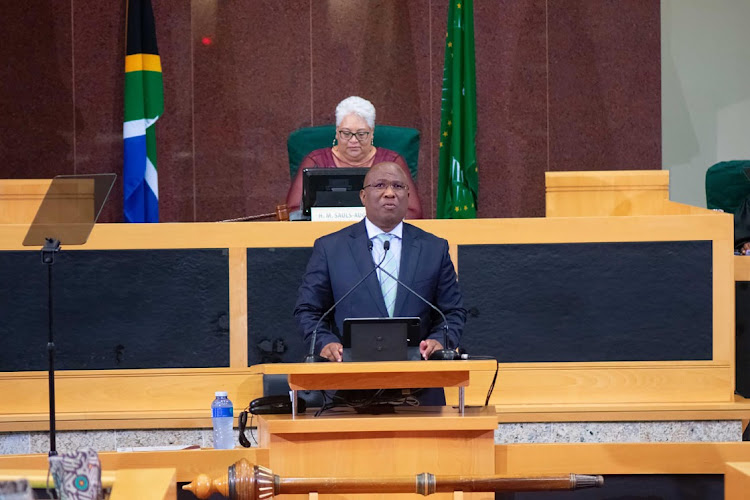 Eastern Cape premier Oscar Mabuyane delivers his state of the province address in the Bhisho legislature.