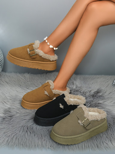 Title 10, Fluffy Platform Shoes Round Head Warm With Velv...