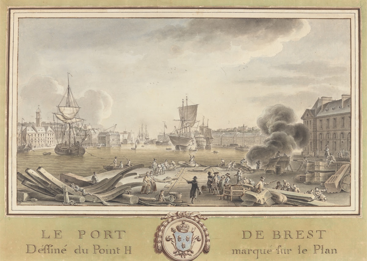 Le Pont De Brest Definne Du Point H Marque Fur La Plan Dock Scene With Laborers Employed On Various Aspects Of Ship Construction Google Arts Culture