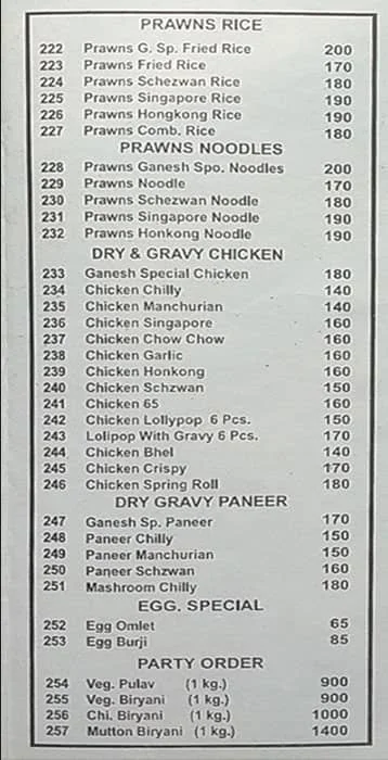 Ganesh menu 