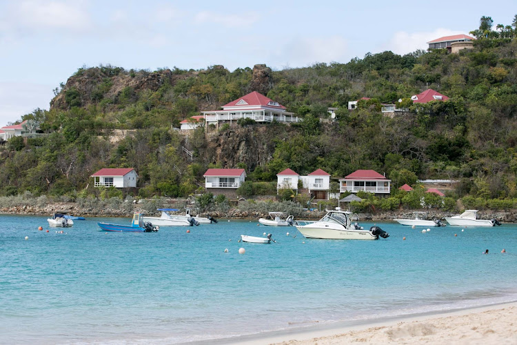 Houses facing the bay at St. Jean Beach in St. Barts. 