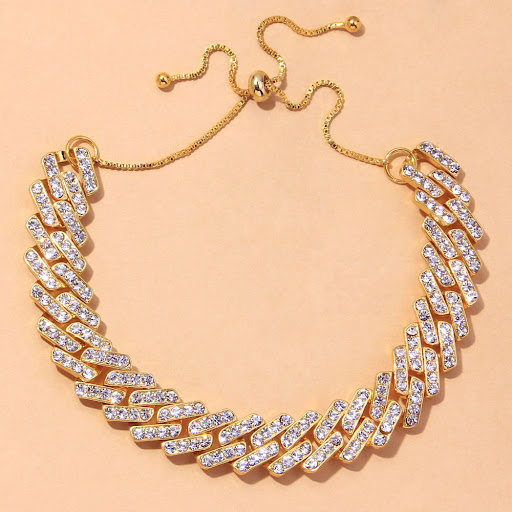 Title 4, Square Cuban Anklet Adjustable Diamond-set Draw...
