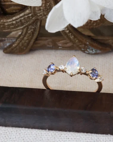 Bague Goutte d'Eau en Pierre de Lun - 1