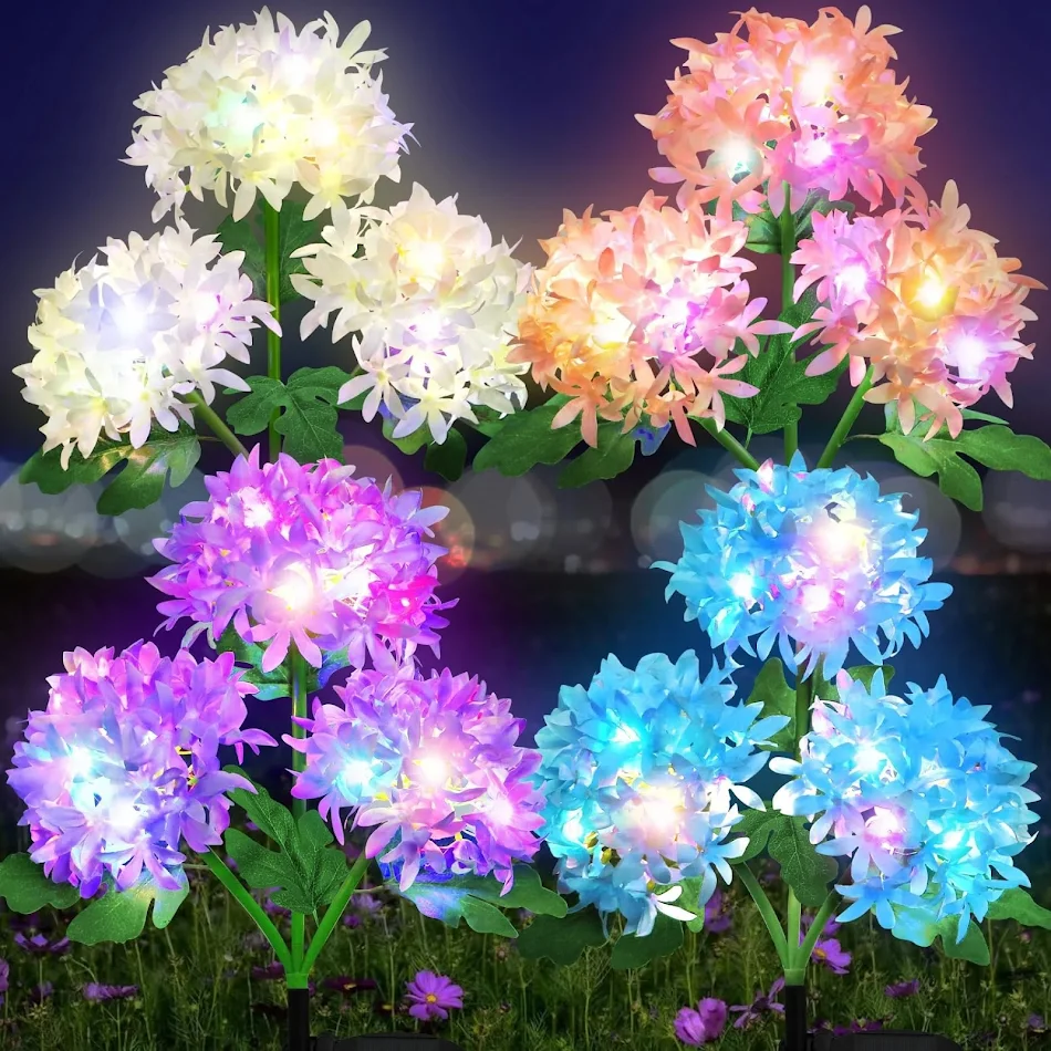 Lâmpada solar de hortênsia para decoração de pátio. Iluminação externa com energia solar, à prova d'água e design elegante para jardins.