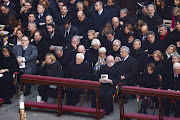 Italy's Prime Minister Giorgia Meloni and Italy's President Sergio Mattarella attend the funeral of former Pope Benedict in St. Peter's Square at the Vatican, January 5, 2023. 