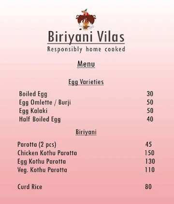 Biriyani Vilas menu 