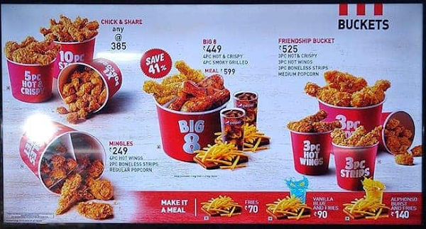 KFC menu 