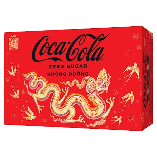 Thùng 24 Nước Giải Khát Coca-Cola Zero Không Đường 320ml - Bao Bì Tết