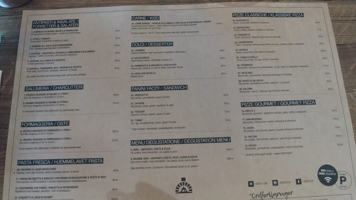 Enzo & C gluten-free menu