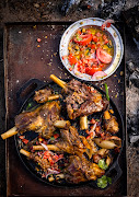 Slow-Roasted Goat Shanks With Tomato Salsa.