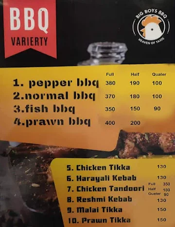 Big Boys BBQ menu 