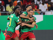 Franck Mario Magri of Cameroon celebrates his goal during the 2023 Africa Cup of Nations match against Guinea at Charles Konan Banny Stadium in Yamoussoukro, Ivory Coast, on January 15 2024.