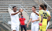 Thamsanqa Gabuza of Supersport United celebrates goal during the DStv Premiership match between SuperSport United and Golden Arrows at Lucas Masterpieces Moripe Stadium on August 25, 2021 in Pretoria, South Africa. 