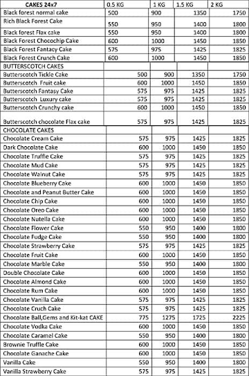 Cake menu 