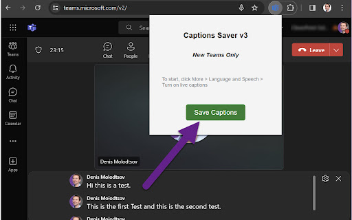 MS Teams Live Captions Saver.