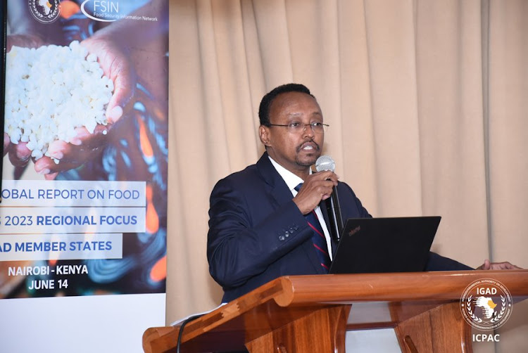 ICPAC director Dr Guleid Artan during the release of the Food Security Report 2023 yesterday