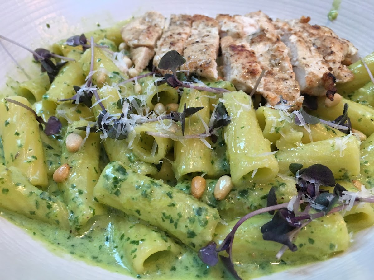 Pesto Genovese with home-made gluten-free pasta.