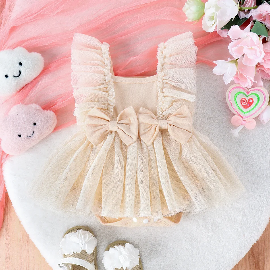 Barboteuse Bébé Jupe en Filet Princesse Poris Robe Jupe Bébé Body Pantalon Barboteuse, un ensemble adorable pour votre bébé, confortable et élégant.