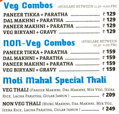 Moti Mahal Delux Legendary Culinary menu 