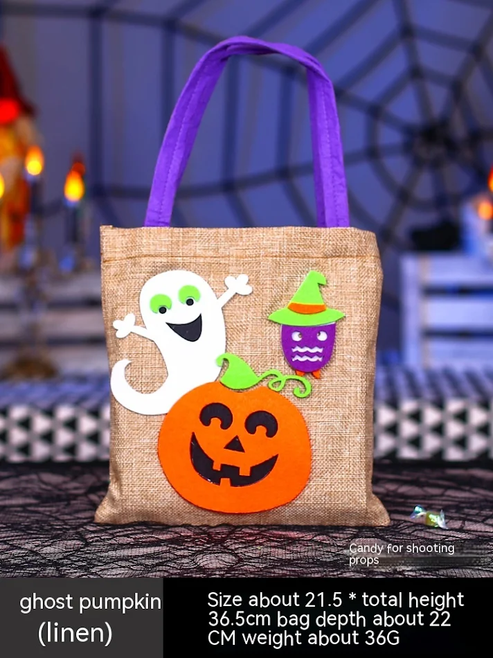 Sac de Citrouille Halloween Enfant Portable Accessoire Idéal pour le Trick or Treat et la Collecte de Bonbons Facile à transporter