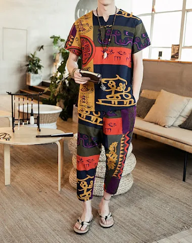INCERUN Men Sets Vintage Ethnic Pri - 0