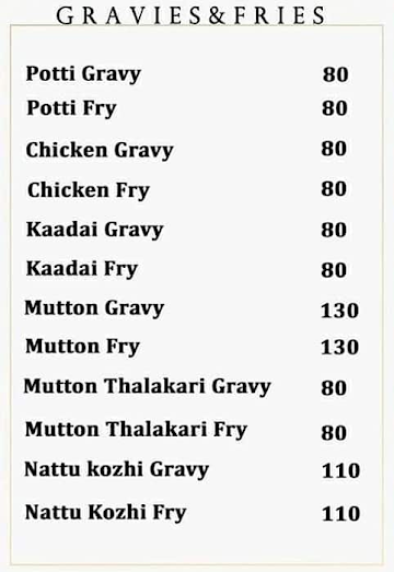 Sri Kaliyappa menu 