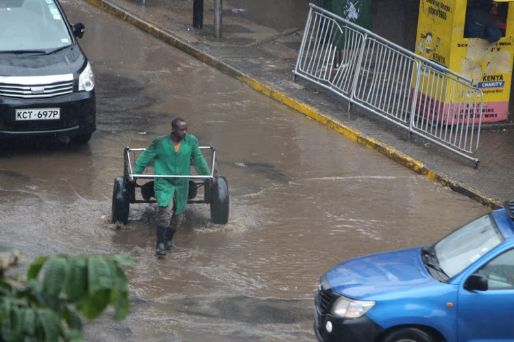 A section of flooded road along Moi Avenue on December 3 ,2019