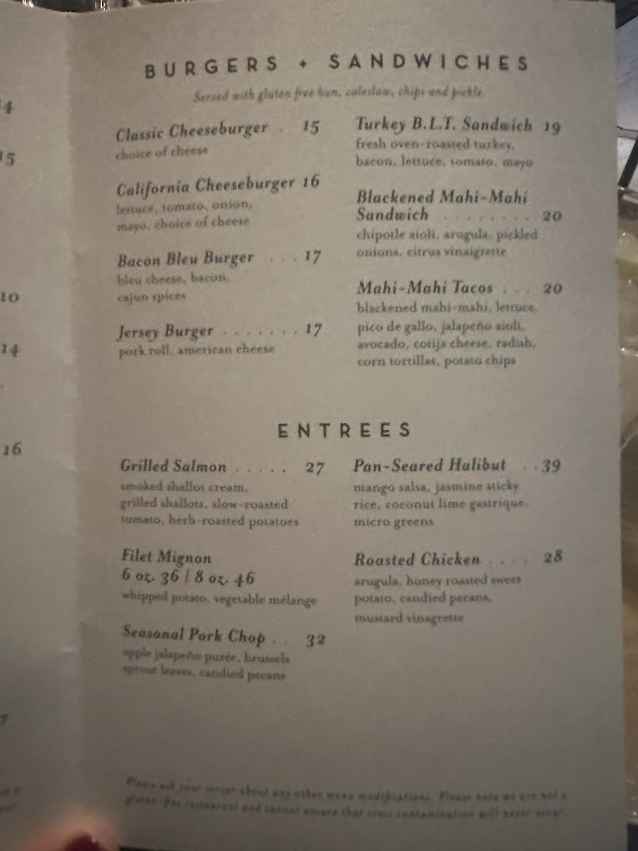 Rod's Tavern gluten-free menu