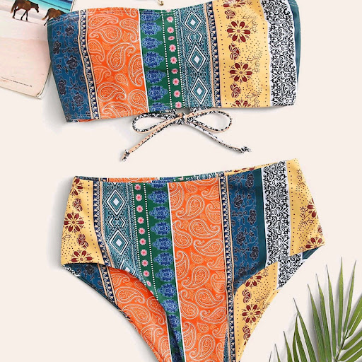 Title 5, Womens Printed Bikini Split Tie High Waist Swi...