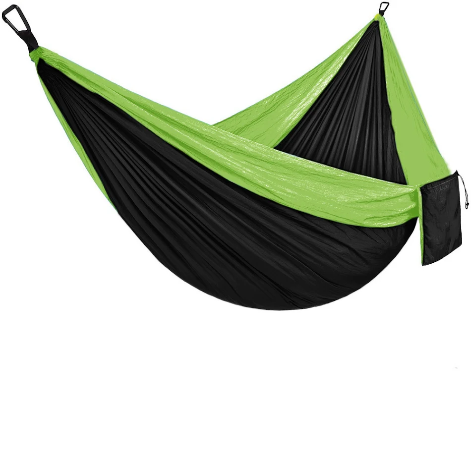 Hamaca de tela de paracaídas para acampada doble, nailon 210T, perfecta para exteriores. Disfruta del aire libre con comodidad y durabilidad.