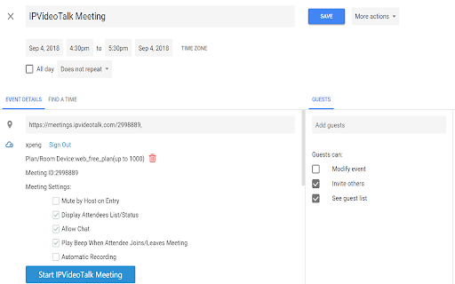 IPVideoTalk for Google Calendar