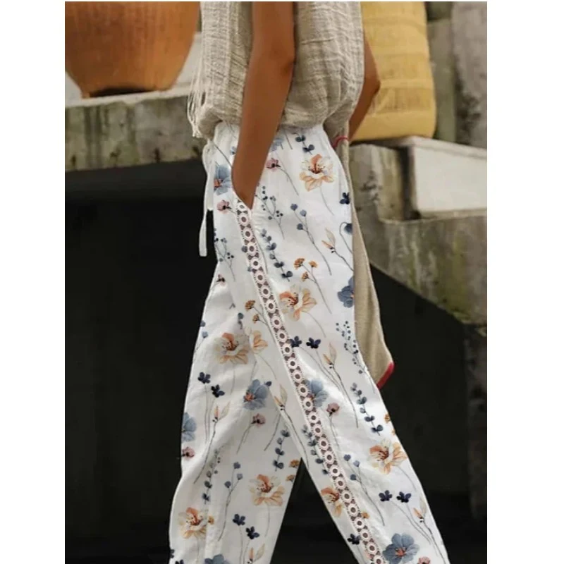 Printed Lace Stitching Straight-leg Pants Sweet Casual Pants Enjoy comfort and style with these straight-leg pants, perf