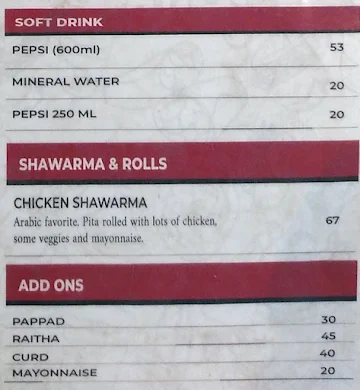 Pai Restaurant menu 