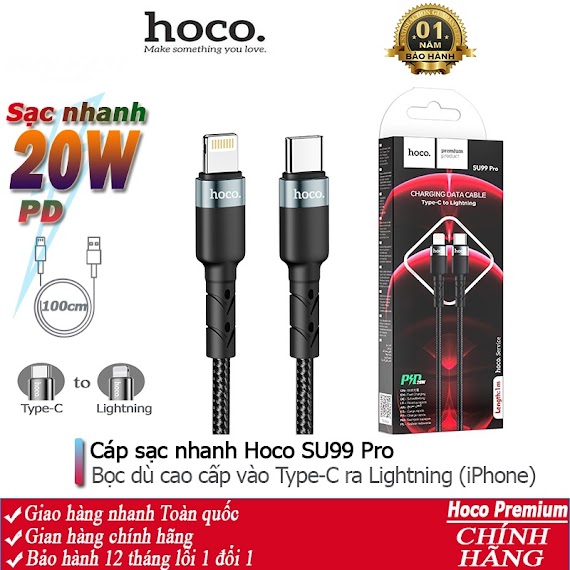 Cáp Sạc Nhanh Hoco Su99 Pro / Pd20W Type - C Ra - Ip Dây Truyền Tải Dữ Liệu Dài 1M - Chính Hãng