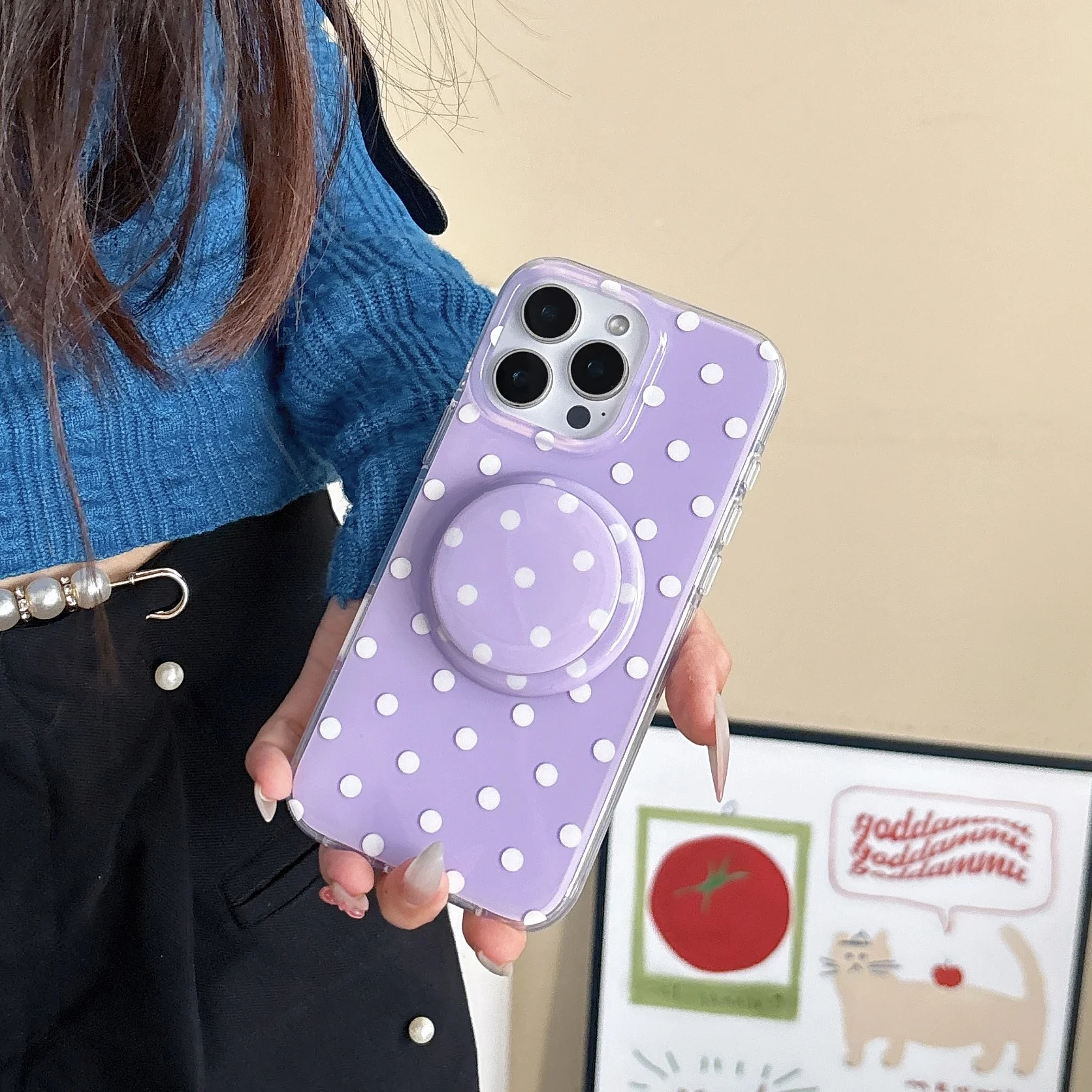 Title 3, Polka Dot Phone Case with Magnetic Bracket. Sty...