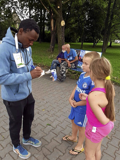 Clarence Munyai signing autographs after his magical run in the 300m in Ostrava, Czech Republic, in June 2017.