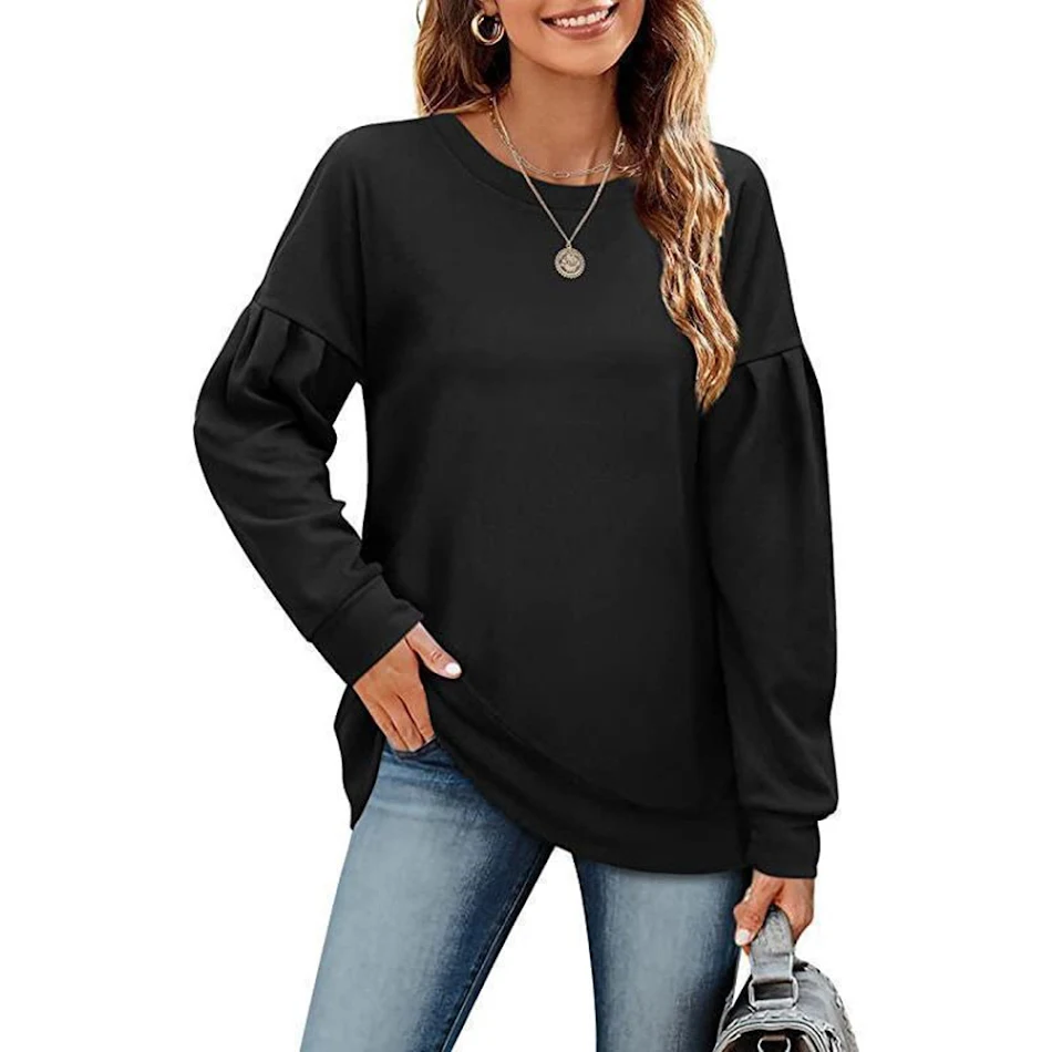 Damessweatshirt in effen kleur met ronde halsstiksels