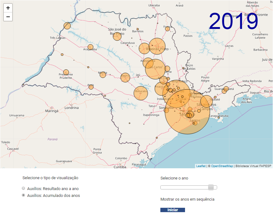 Mapa de São Paulo georefenciado com distribuição dinâmica no tempo