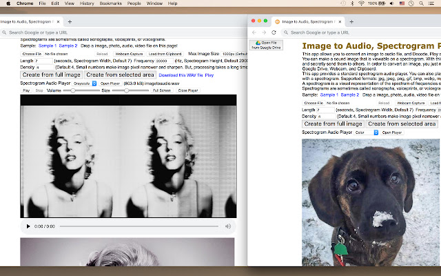 Image to Audio, Spectrogram Player chrome extension