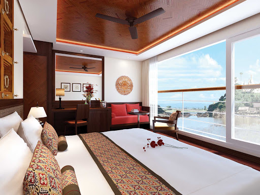 The Panorama Suite on Avalon Myanmar gives you a front-row view of all the sights along the Irrawaddy River of Myanmar.