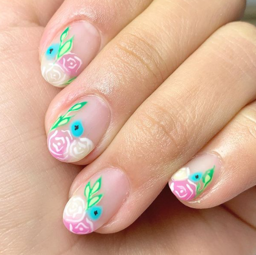 Clear Roses Short Cute Nail Designs