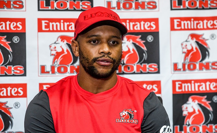 Lionel Mapoe of the Lions during the Emirates Lions team announcement at Johannesburg Stadium on April 02, 2019 in Johannesburg, South Africa.