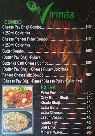 Virinda Pav Bhaji menu 