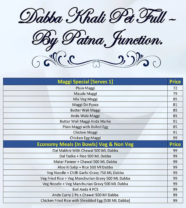 Dabba Khali Pet Full- By Patna Junction menu 