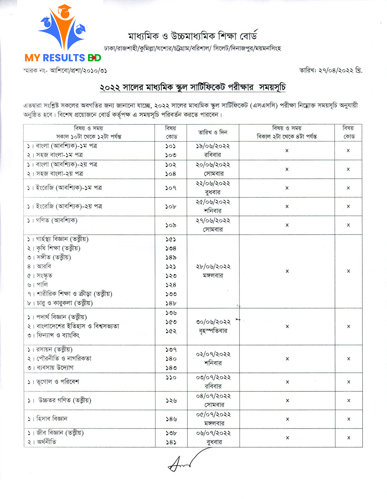 SSC Routine 2022 Rajshahi Board