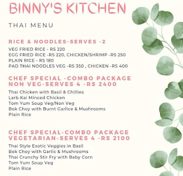 Binny's Kitchen menu 