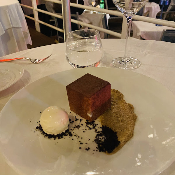 GF tiramisu with mascarpone mousse, espresso sabayon chocolate crumble, mascarpone gelato