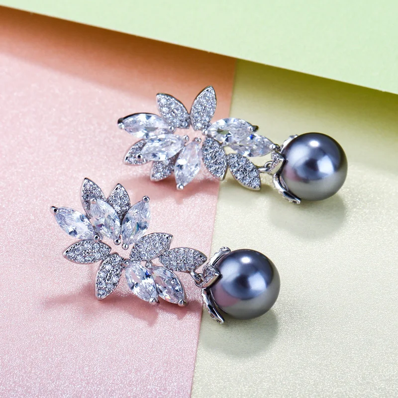 Ensemble collier et boucles d'oreilles perle et zircon, mode coréenne, argent S925, chaîne femme. Élégance et polyvalence pour toutes les occasions.